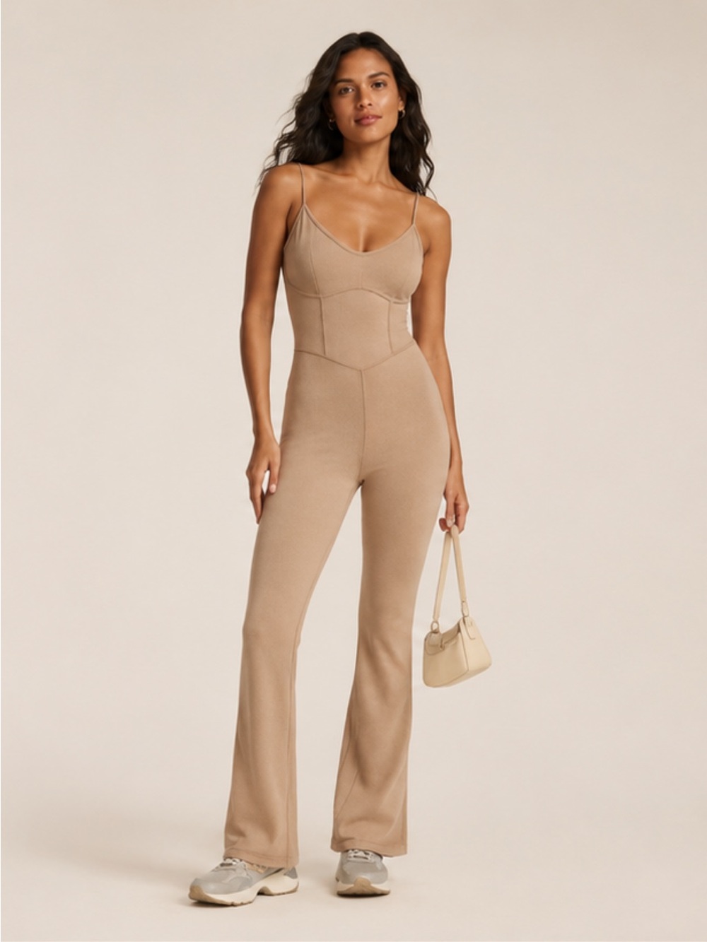 Joylab Women’s Tan Flare Leg Jumpsuit Size S